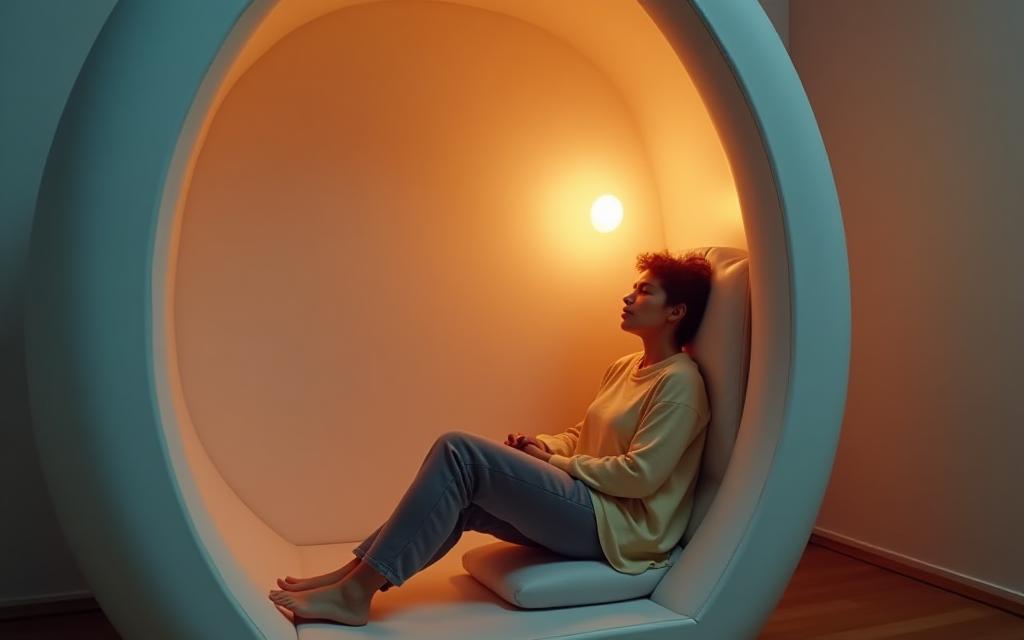 Employee relaxing inside a Recharge Booth